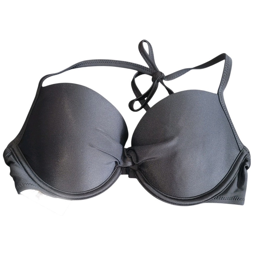 Aerie Black Push Up Twist Halter Bikini Top Underwire 32D NWT